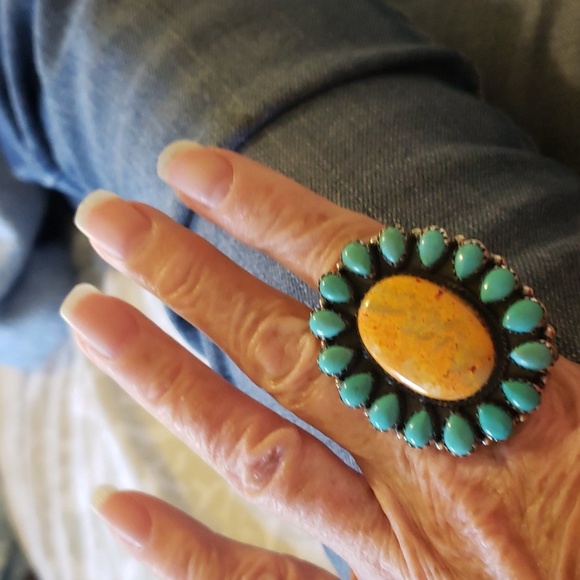 Handcrafted Sterling Silver Turquoise Bumblebee Jasper Huge Ring - Picture 2 of 7